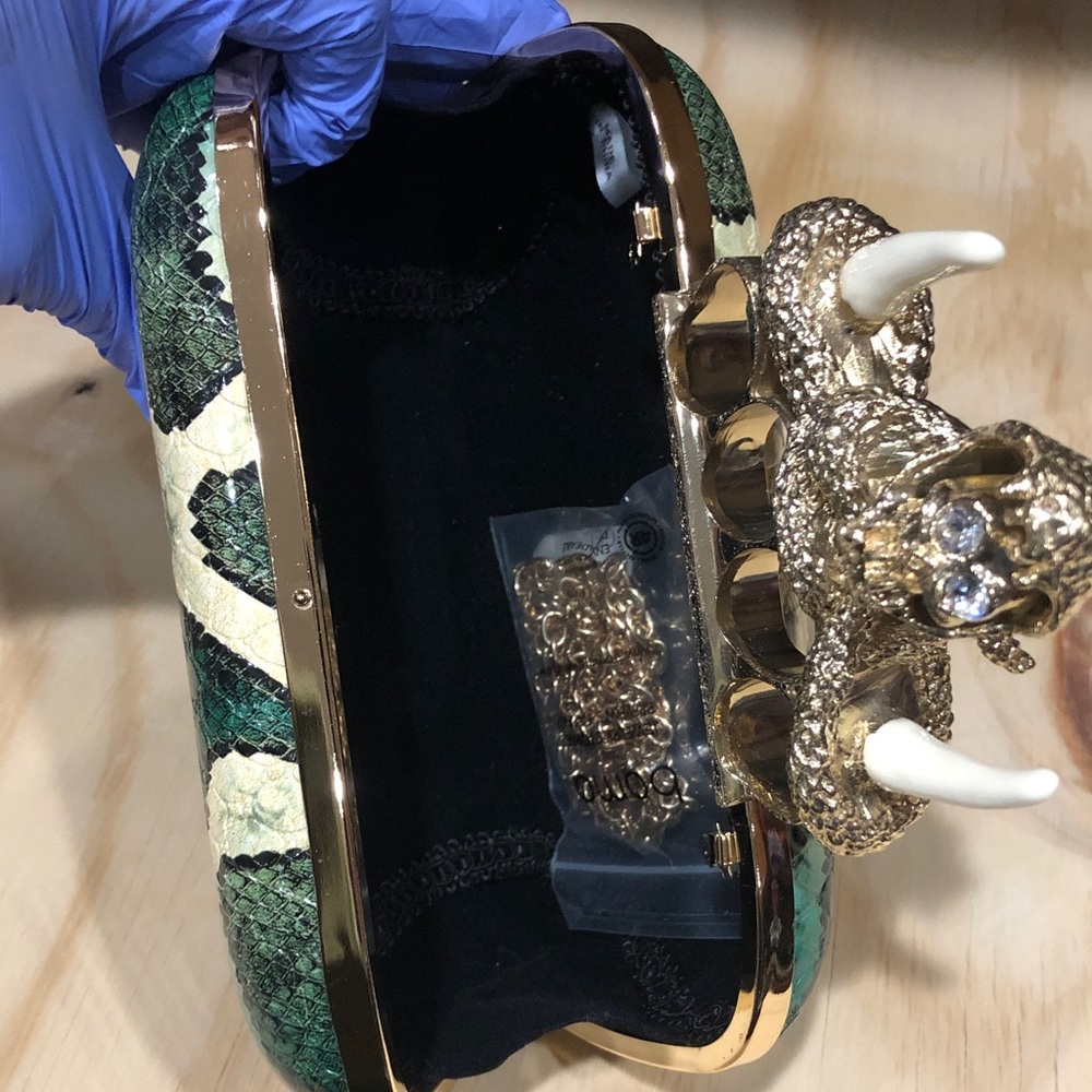 Green and Gold hardware,Snake Clutch knuckles unicorn rings and snake pattern. - Picture 6 of 12